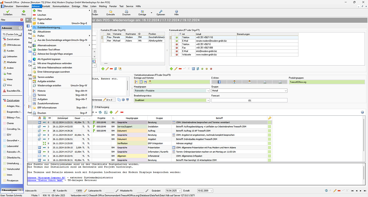 Treesoft CRM Dubletten bearbeiten