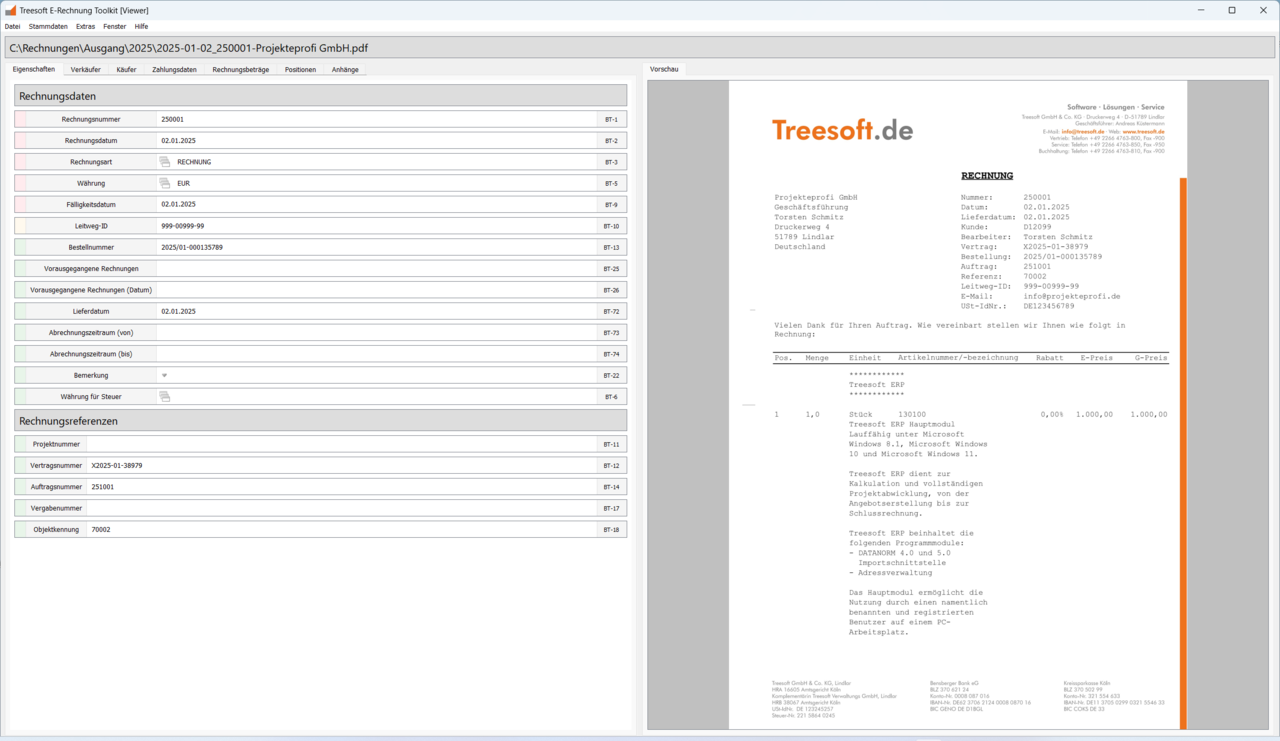 Beispielansicht Treesoft XRechnung Viewer